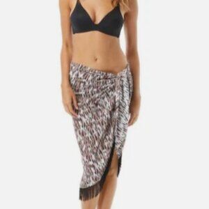 NWT $98 Vince Camuto women's Brown Cross Fringed Pareo Cover UP Swim